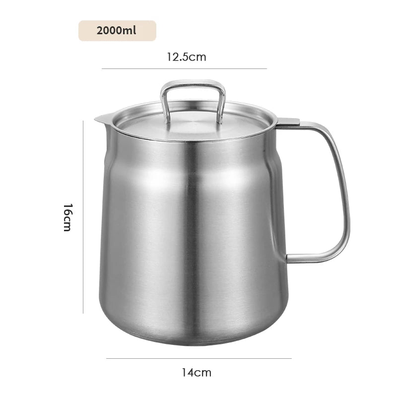 2L Stainless Steel Oil Filter Pot with Fine Mesh Strainer, Grease Storage Can, and Fry Basket