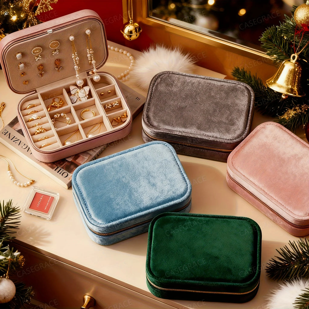 Velvet Travel Jewelry Organizer – Chic 3-Layer Zipper Jewelry Case