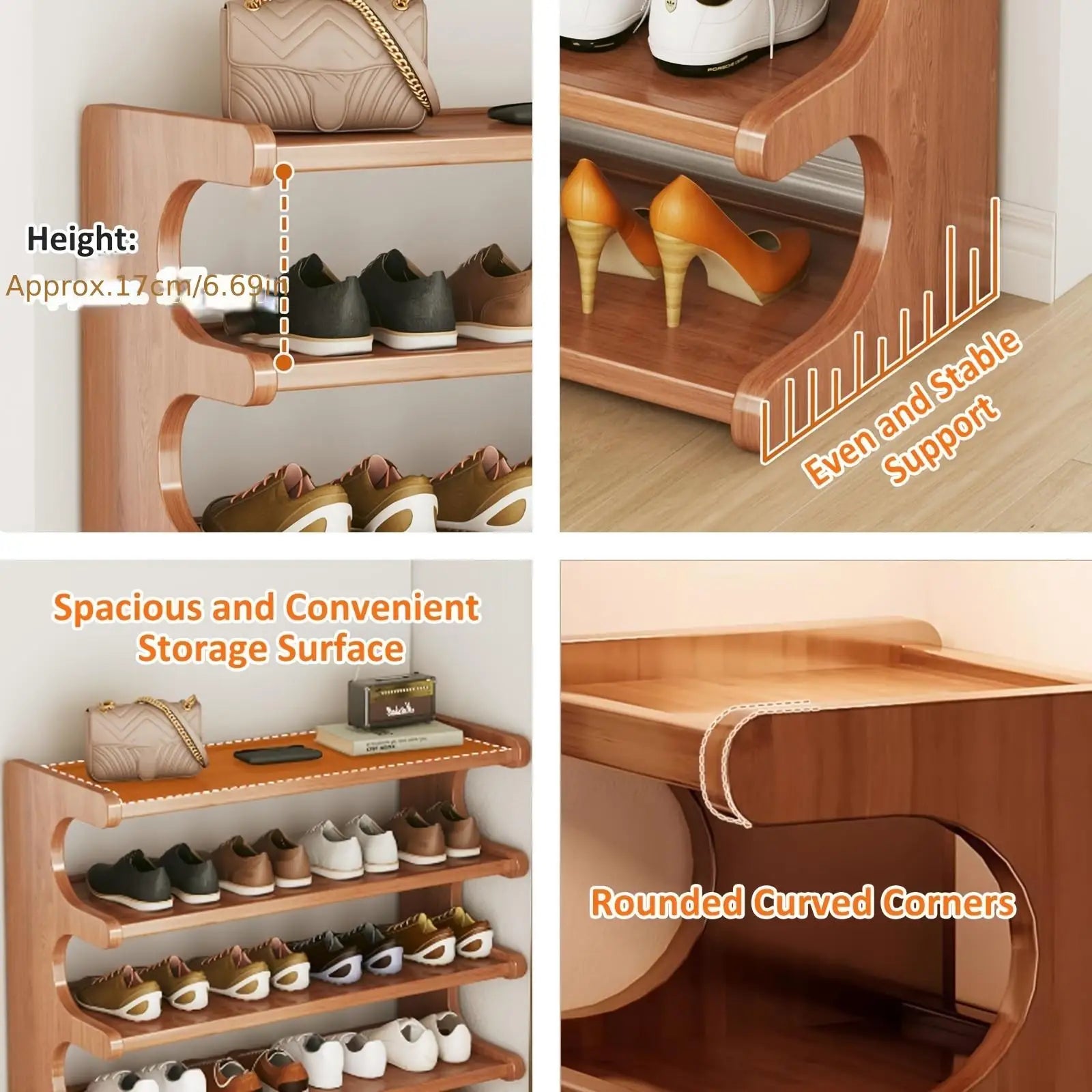 4-Tier Stackable Wooden Shoe Rack – Space-Saving Home Organizer