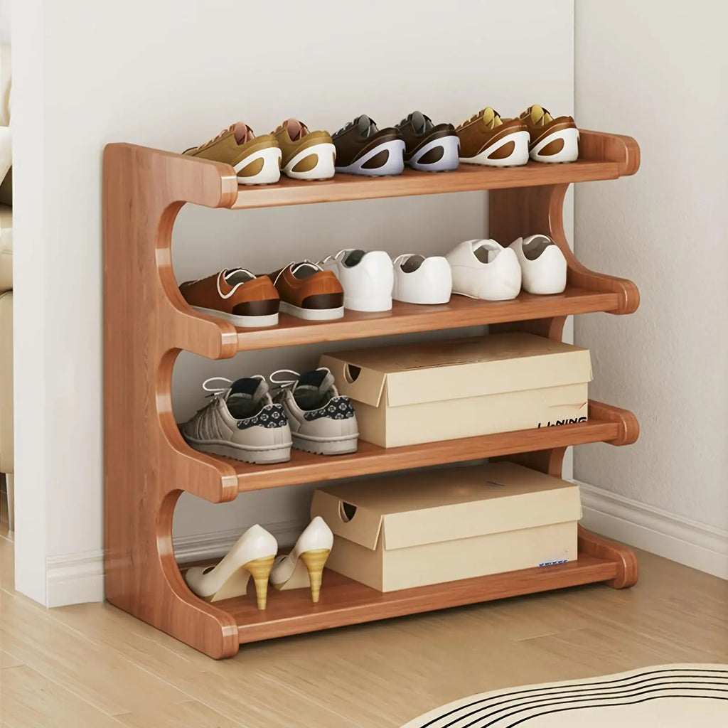 4-Tier Stackable Wooden Shoe Rack – Space-Saving Home Organizer