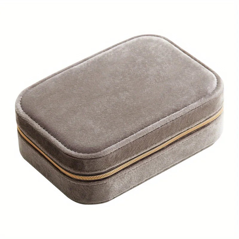 Velvet Travel Jewelry Organizer – Chic 3-Layer Zipper Jewelry Case